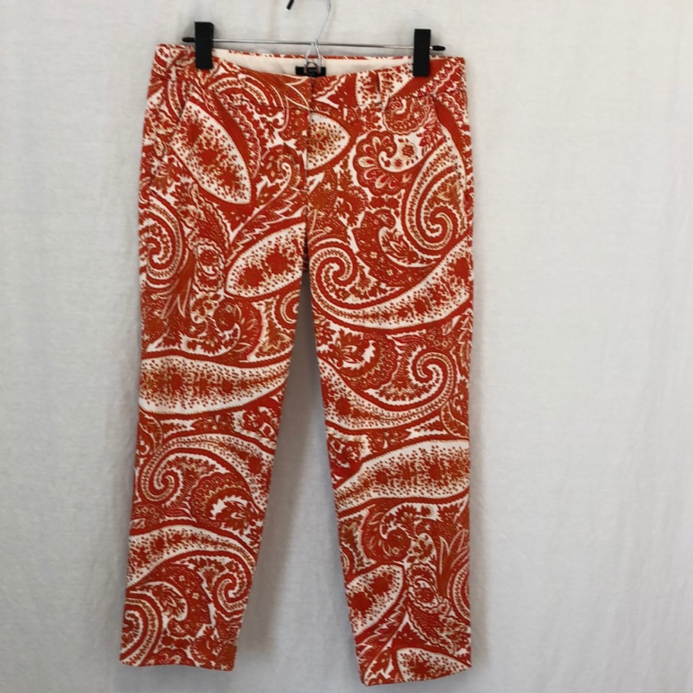 J. Crew Skimmer Pants Orange Paisley Print